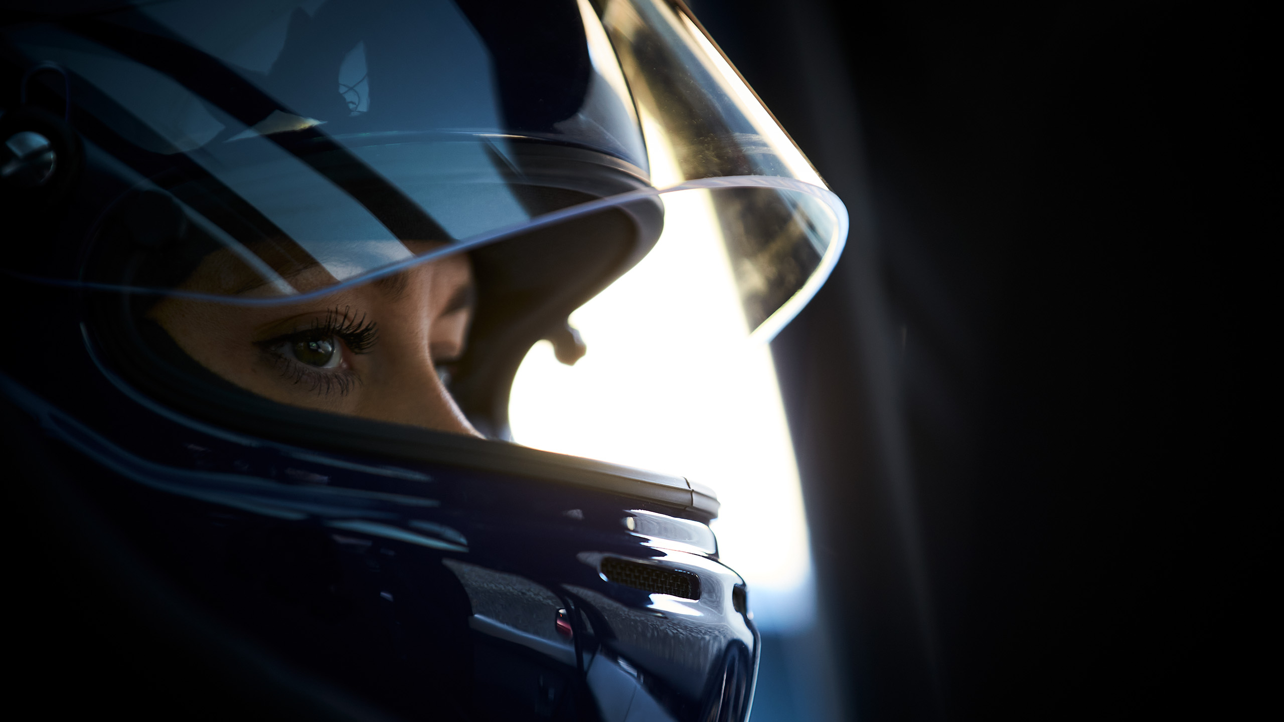 Jessica Hawkins with crash helmet  